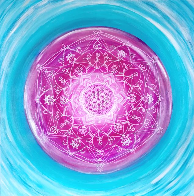 Lebensblumenbild pink türkis mit Mandala