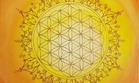 Lebensblumenbild mit Mandala gelborangegold